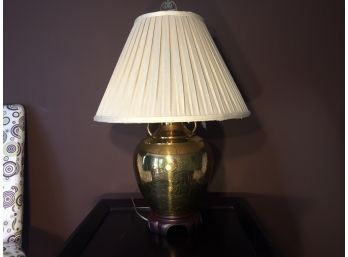 Brass Tone Metal Table Lamp With Rosewood Riser