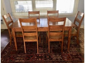 Rustic Hardwood Dining Table With Six Ladder Back Chairs