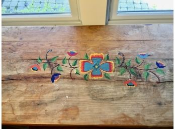 Rustic Rough Hewn Pine Console Table With Beautiful Hand Painted Floral Design