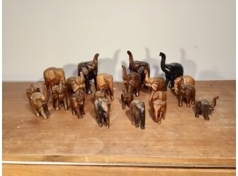 Herd Of Twenty One Carved Wooden Elephants