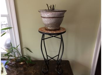 Tile Top Plant Stand With Potted Plant