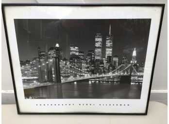 Henri Silberman Photo Print Of Nightscape Brooklyn Bridge With World Trade Center Buildings