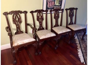 Set Of Four Chippendale Style Carved Hardwood Chairs