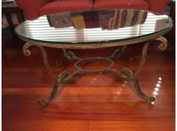 Wrought Iron And Glass Oval Cocktail Table