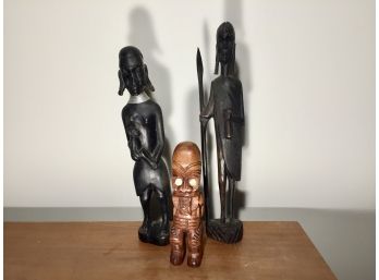 Three Carved Wood African Figural Items