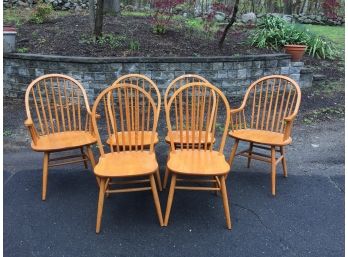 Six Windsor Style Hardwood Chairs