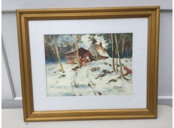 Watercolor By A. Millioen Of Home In The Forest