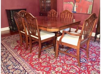 Duncan Phyfe Style Double Pedestal Table With Six Hepplewhite Chairs