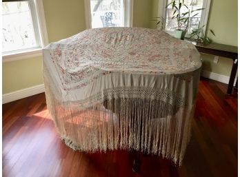 Antique Hand Embroidered Chinese Silk Piano Shawl