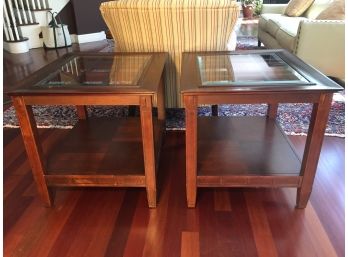 Pair Of Two Tier Beveled Glass Top End Tables