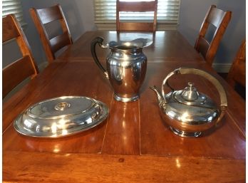 Vintage Rogers And Meriden Silver Plate Pieces And Farber Brothers Stainless Pitcher