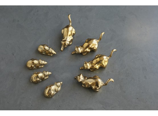 Cats & Mice - 4 Brass Cats And 4 Brass Mice And Endless Possibilities To Play Around