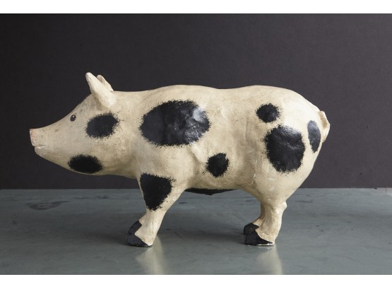 Very Decorative Large Plaster Pig With Black Dots