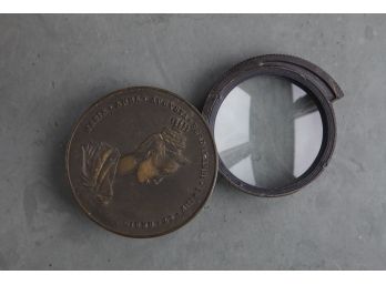 Vintage Bronze & Glass Coin Style Magnifier