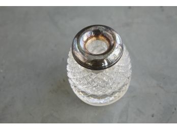 Small Crystal Vessel For Toothpicks  With Silver Plate Edge