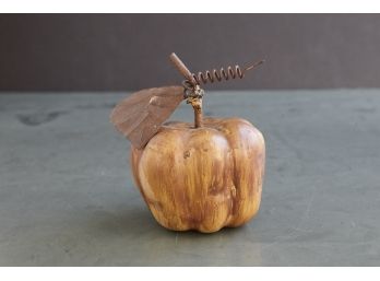 Hand Painted Solid Plaster Pumpkin With Metal Leaf