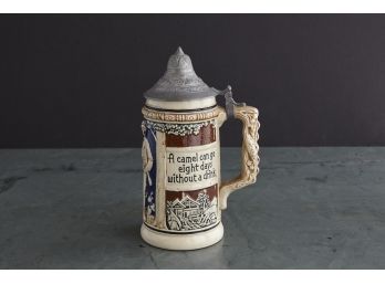 Beer Stein 11 - A Camel Can Go....Tip Of Lid Broken - Made In Germany