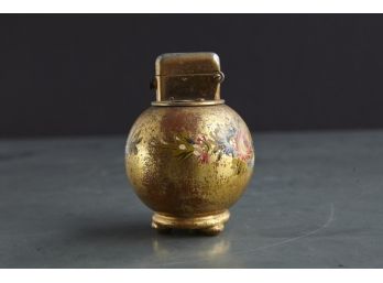 Art Nouveau 1920's Swiss Thorens 'Single Claw' Automatic Table Lighter - Round Hand Painted Gilt Floral Ball