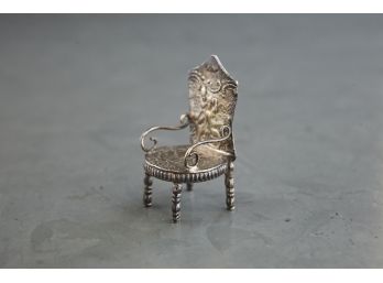 Dollhouse Size Mini Sterling Silver Throne Chair, Rich On Details