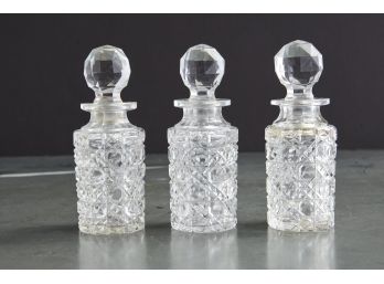 Set Of 3 Antique Hand Cut Crystal Perfume Bottles With Stoppers, Late 19th Century