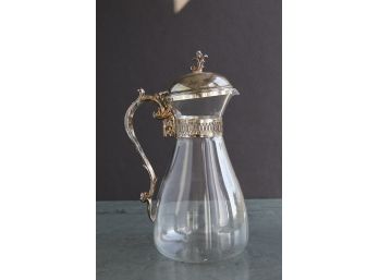 Glass Pitcher With Silver Plate Handle And Lid