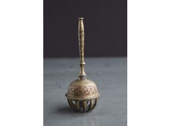 Indian Bronze Bell With Delicate Floral Engravings, Circa 1950s