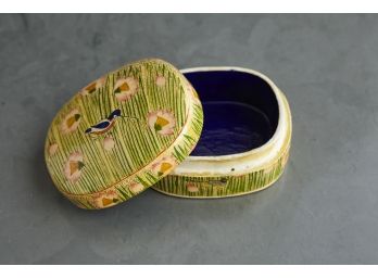 Hand Painted Green And Blue Wooden Box From Kashmir, India, Circa 1970's