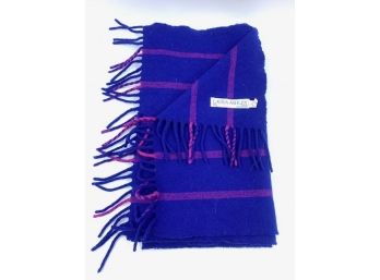 Laura Ashley 100 Wool Scarf Blue W/ Fuschia Stripes