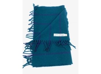 Laura Ashley 100 Wool Scarf Green W/ Blue Stripes