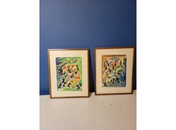 Pair Of Framed Artwork.  Nice Colors And Interesting.