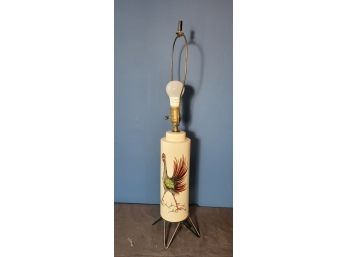 Signed Porcelain Rooster Lamp.  Tested And Working.