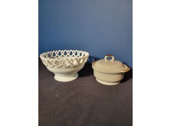 Japanese Stoneware And A Milk Glass Weave Bowl Combo. - - - - - - - - - -- --- --- - -- - -- Loc: BS1