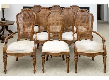 Set Of Eight Gorgeous Wicker Back Vaseform Shape And Shell Carved Dining Chairs