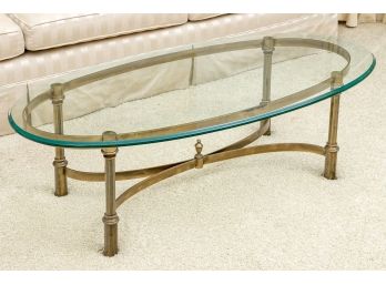 Fabulous Glass Oval And Bronze Coffee Table