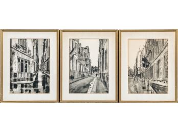 Bernard Lamonte (French, 1903–1983) Set Of Three Beautiful French Street Scene Prints