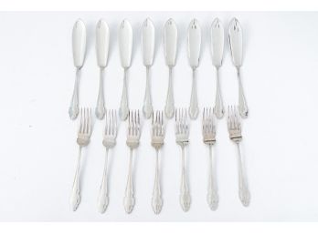 7 Forks And 8 Silver Plated Butter Spreaders With Markings Verso