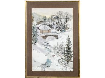 Lohov Henri Signed Winter Wonderland Gouache On Paper