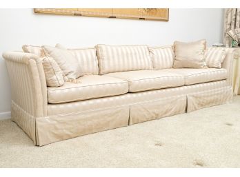 Satin Upholstered And Striped Tuxedo Sofa