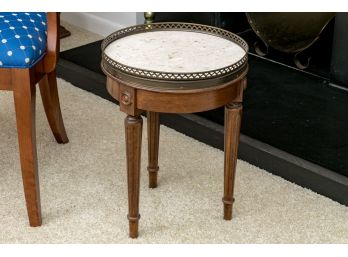 Small Circular Marble Top Tea Table With Pierced Heart Brass Gallery