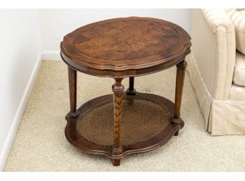 Gorgeous And Shiny Ethan Allen Scalloped Side Table With Rattan Tier