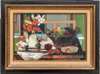 Parisian Oil On Canvas Still Life Scene Signed Illegibly Lower Right