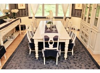 Dining Room Table Painted In 'Antique White' With 10 Chairs And Covers