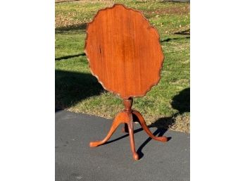 Vintage Queen Anne Style Mahogany Pie Crust Table With Carved Legs And Central Turned Column