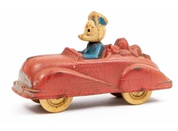 Vintage Hard Rubber Donald Duck In Car, Sun Rubber Company #1