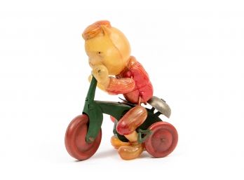 Vintage Occupied Japan Tin Litho And Celluloid Monkey On Bike Wind-Up