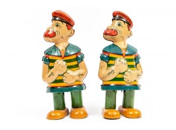 Two 1930's J. Chein, Barnacle Bill The Sailor Tin Litho Windup Toys