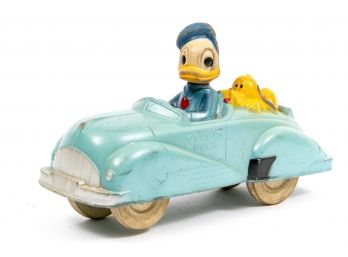 Vintage Sun Rubber Company Donald Duck & Pluto In Car