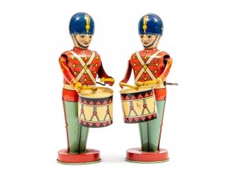 Pair Of Vintage J. Chein Tin Litho Toy Soldier Wind-Up Figures