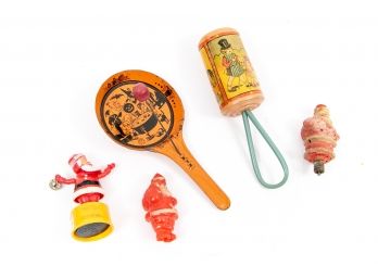 Group Of Vintage Seasonal Toys And Baby Rattle