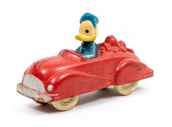 Vintage Hard Rubber Donald Duck In Car, Sun Rubber Company #2